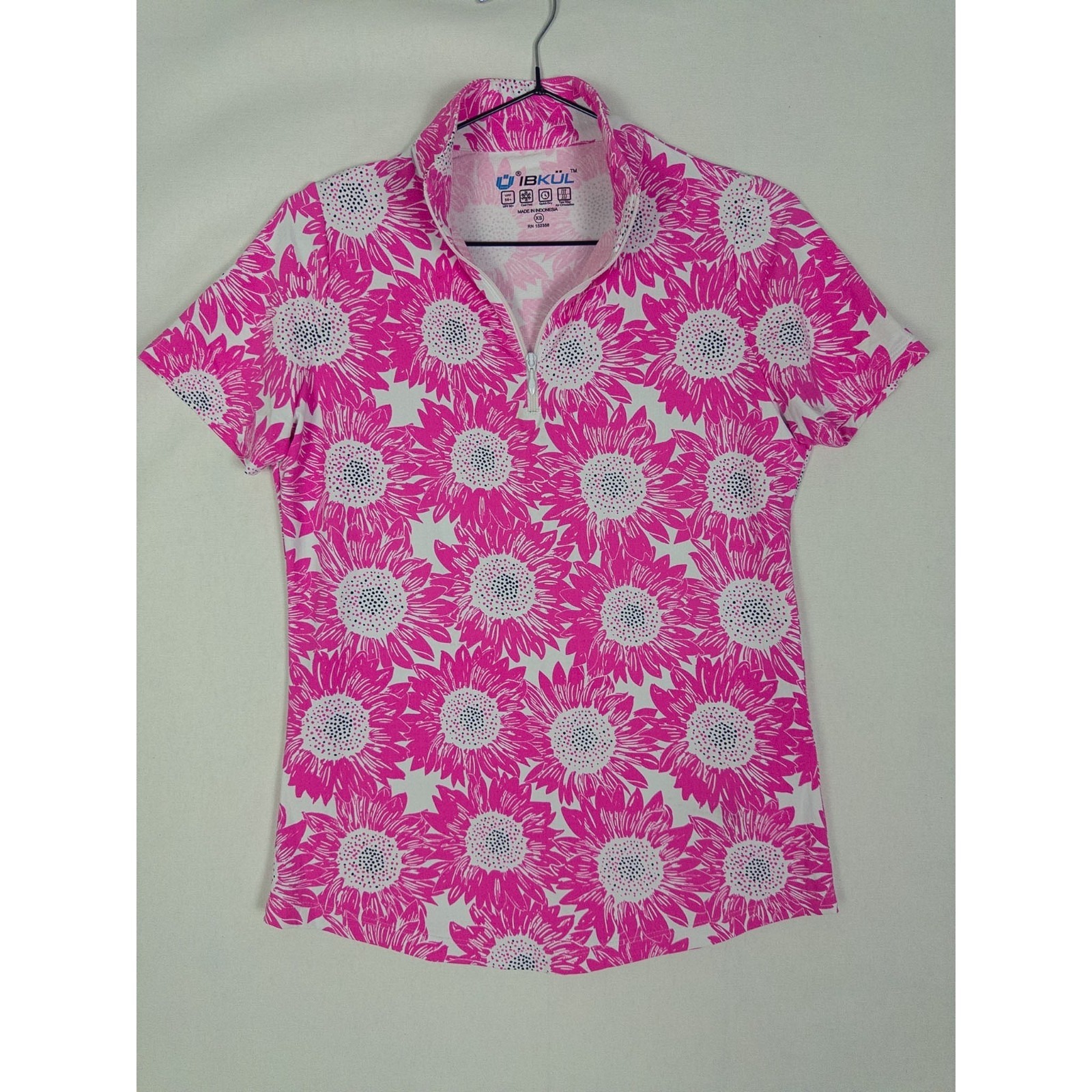 Ibkul Sunflower Print 1/4 Zip Golf Polo Upf 50+ Short Sleeve Womens Xs